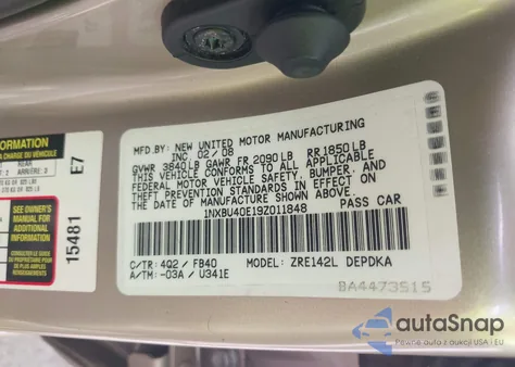 2009 Toyota Corolla Le из США, поврежденный, VIN 1NXBU40E19Z011848